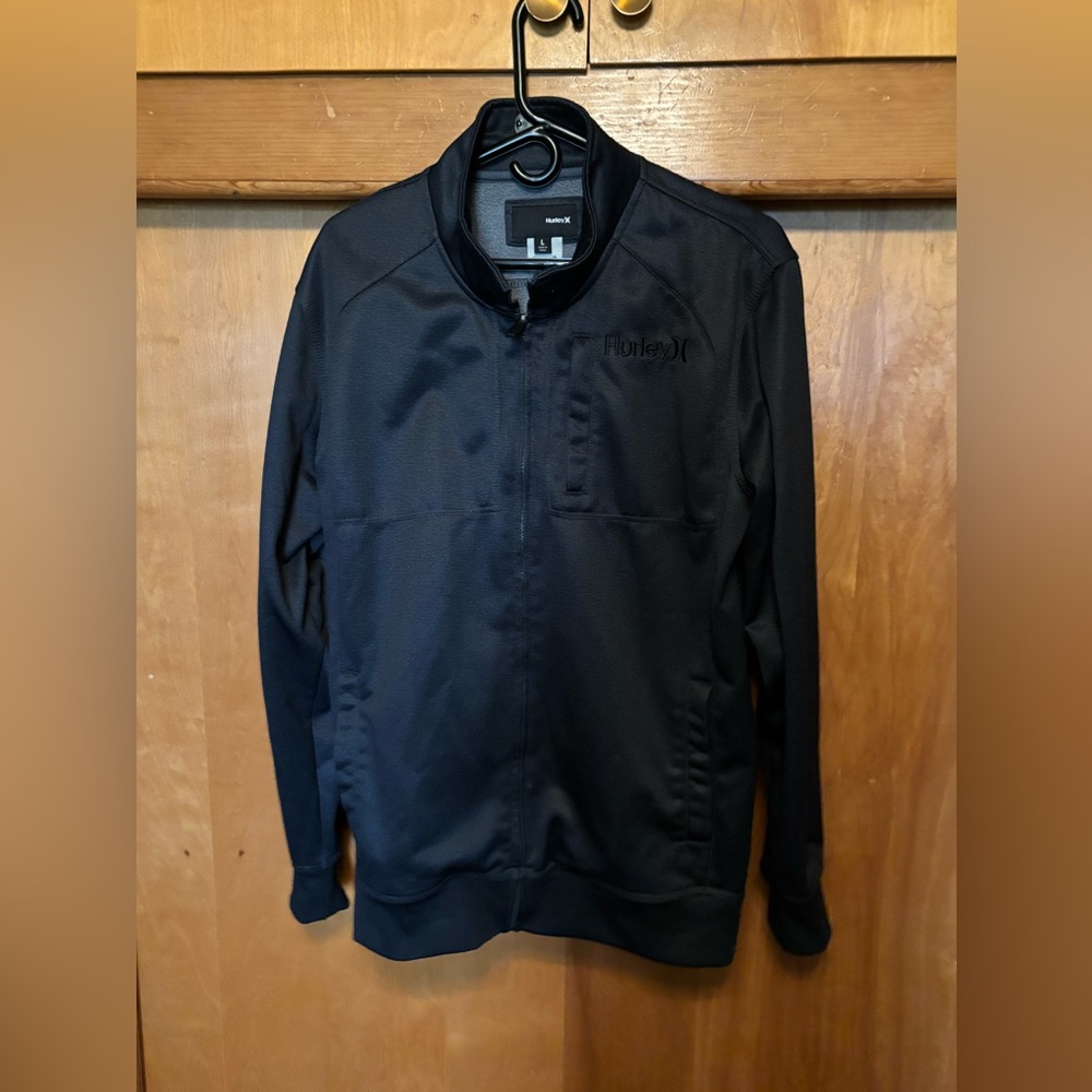 Hurley Black Windbreaker Jacket Lightweight Water-Resistant